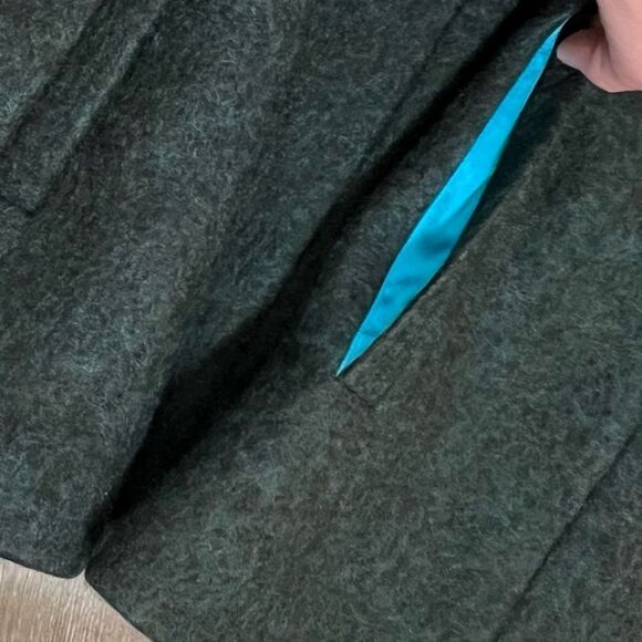 Han Feng Gray Wool Mohair Bell Sleeve Minimalist Lagenlook Jacket Teal Silk XL - Picture 9 of 16